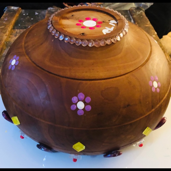 My Art!!! Upcyled Teak Bowl Stones Crystals Beads - Picture 7 of 9